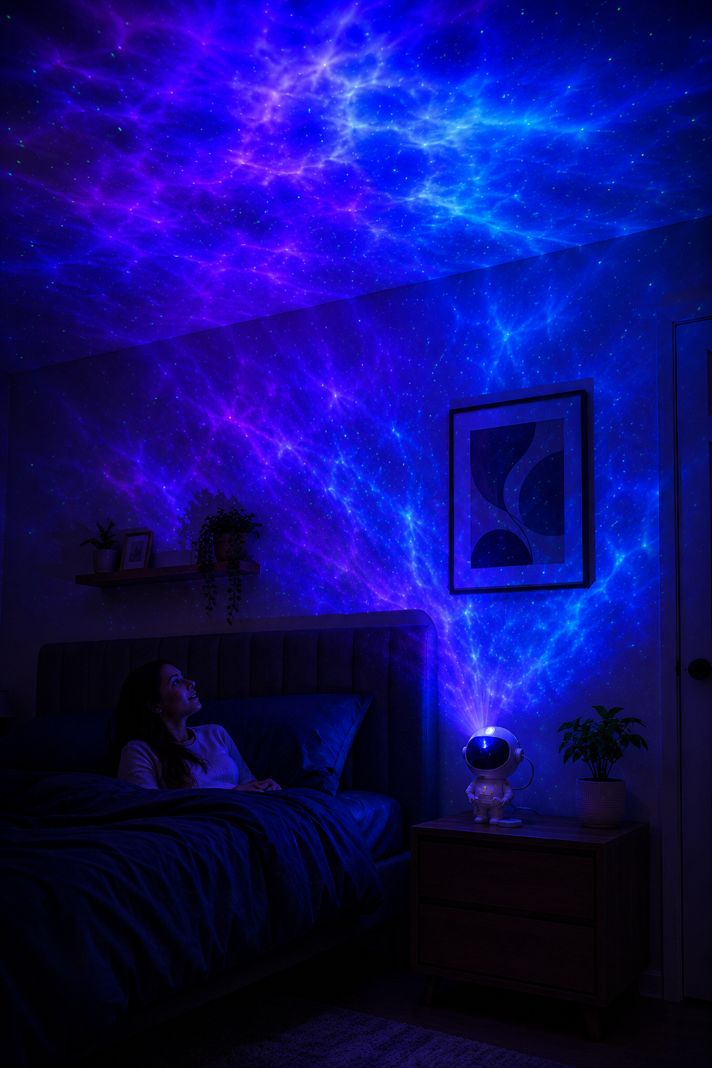 Chambre éclairée par le Projecteur Galaxie Astronaute